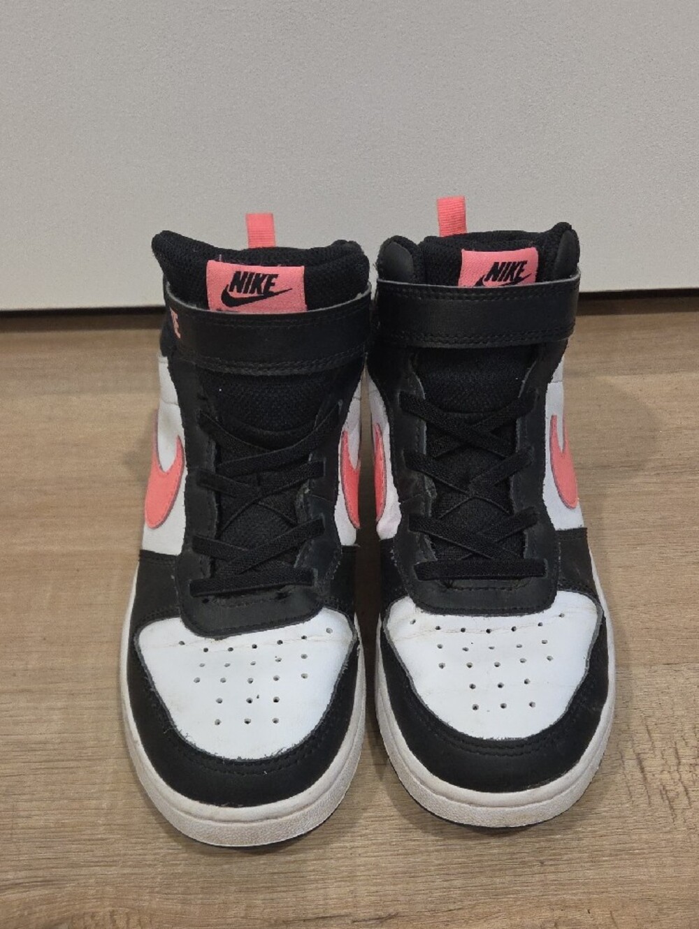 Nike Kids Mid-Top Sneakers in Black, White & Pink Coral